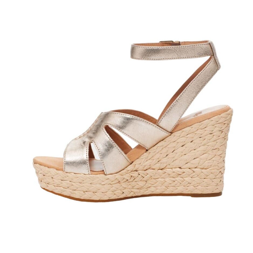 Ugg CAREENA Metallic Gold Raffia Wedge Platform Sandals | Womens 10 NEW - Picture 3 of 5